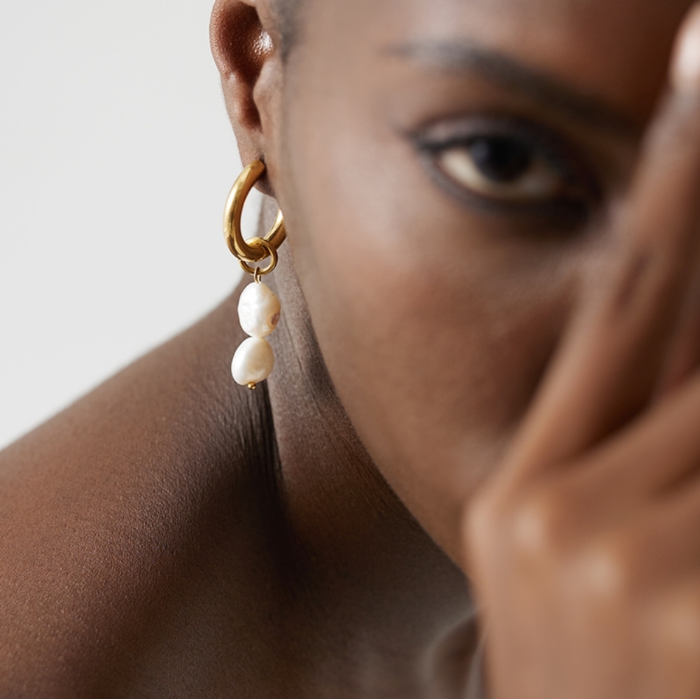 Charm Dangle Pearls Hoop Earrings